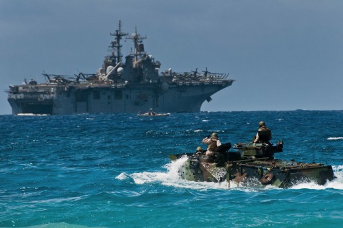 U.S. Marine Corps AAVs depart for RIMPAC 2012