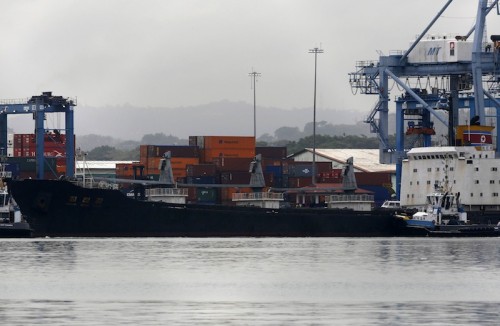 North Korean container ship ''Chong Chon Gang'' docks in Colon City
