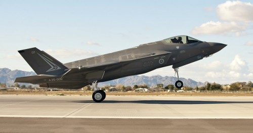 The first Royal Australian Air Force F-35A Lightning II jet arrived at Luke Air Force Base Dec. 18, 2014. The jet’s arrival marks the first international partner F-35 to arrive for training at Luke. (U.S. Air Force photo by Staff Sgt. Staci Miller)