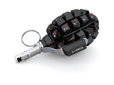 Model a computer keyboard in the form of fragmentation grenades on white background